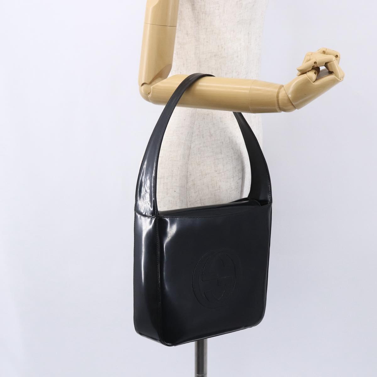 GUCCI Shoulder Bag Enamel Black 000 1013 0506 Auth 152045