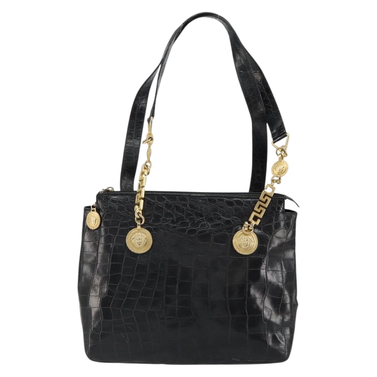 Gianni Versace Tote Bag Leather Black Gold Auth 152047