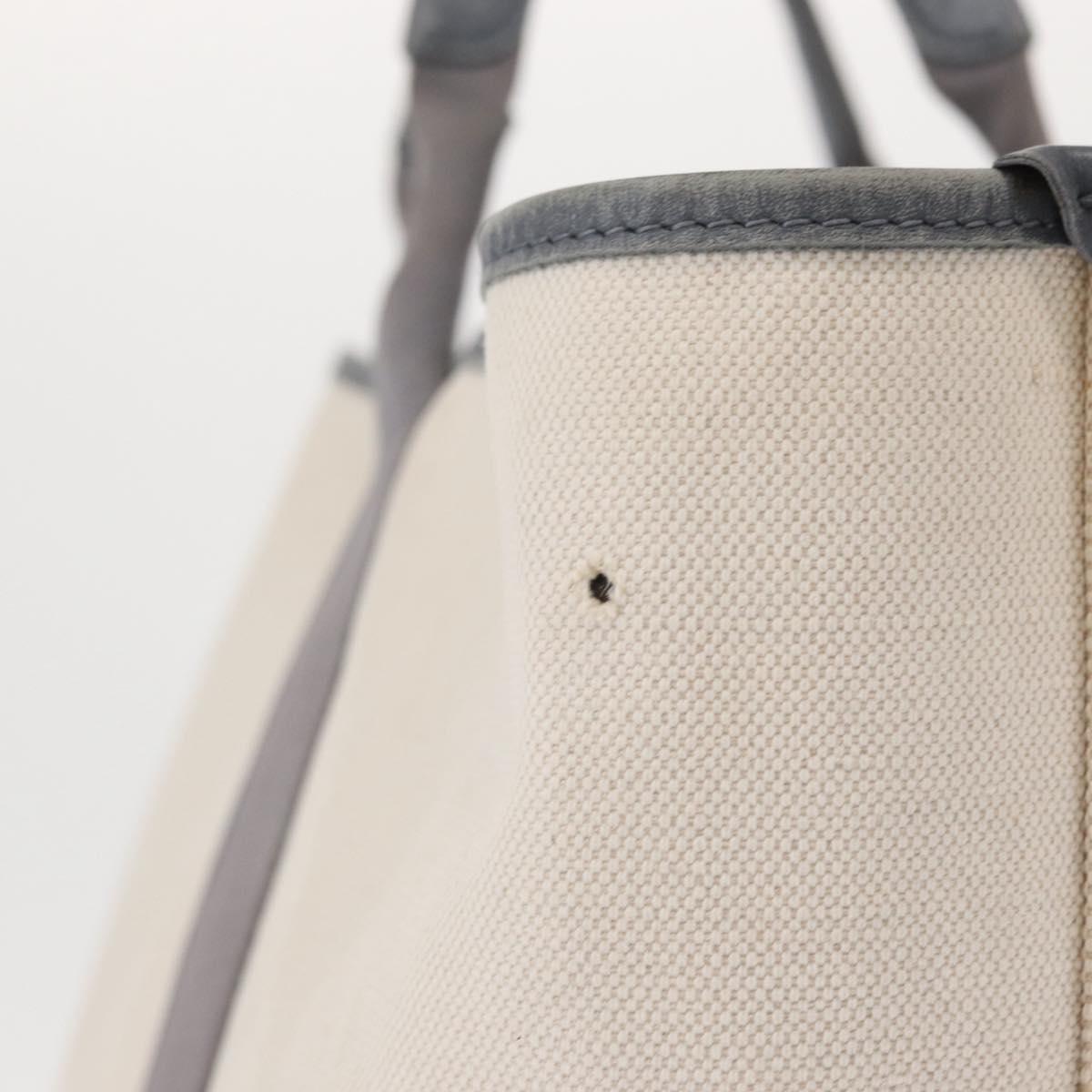 BALENCIAGA Navy Cabas M Hand Bag Canvas Leather White Silver 339936 Auth 152050