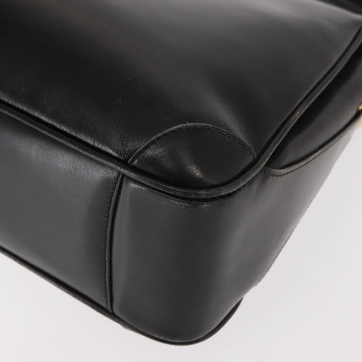 GUCCI Shoulder Bag Leather Black Gold Auth 152055