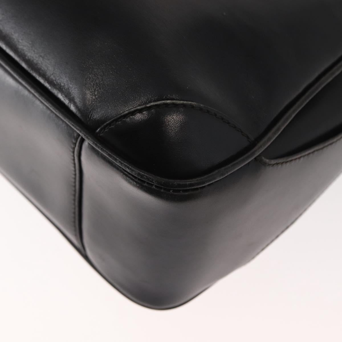 GUCCI Shoulder Bag Leather Black Gold Auth 152055