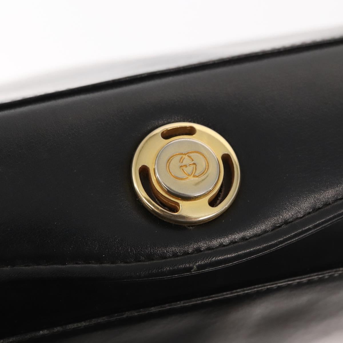 GUCCI Shoulder Bag Leather Black Gold Auth 152055