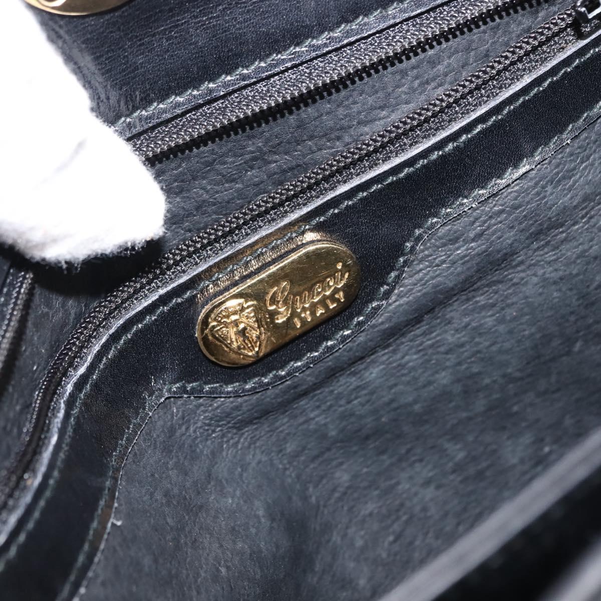 GUCCI Shoulder Bag Leather Black Gold Auth 152055