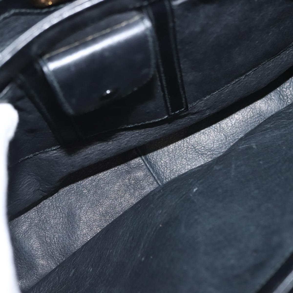 GUCCI Shoulder Bag Leather Black Gold Auth 152055