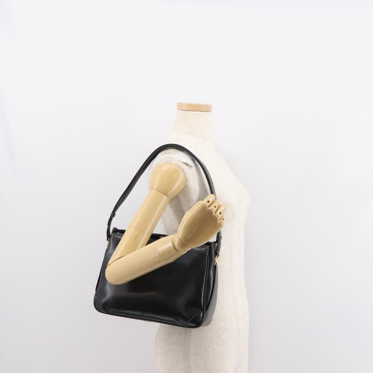 GUCCI Shoulder Bag Leather Black Gold Auth 152055