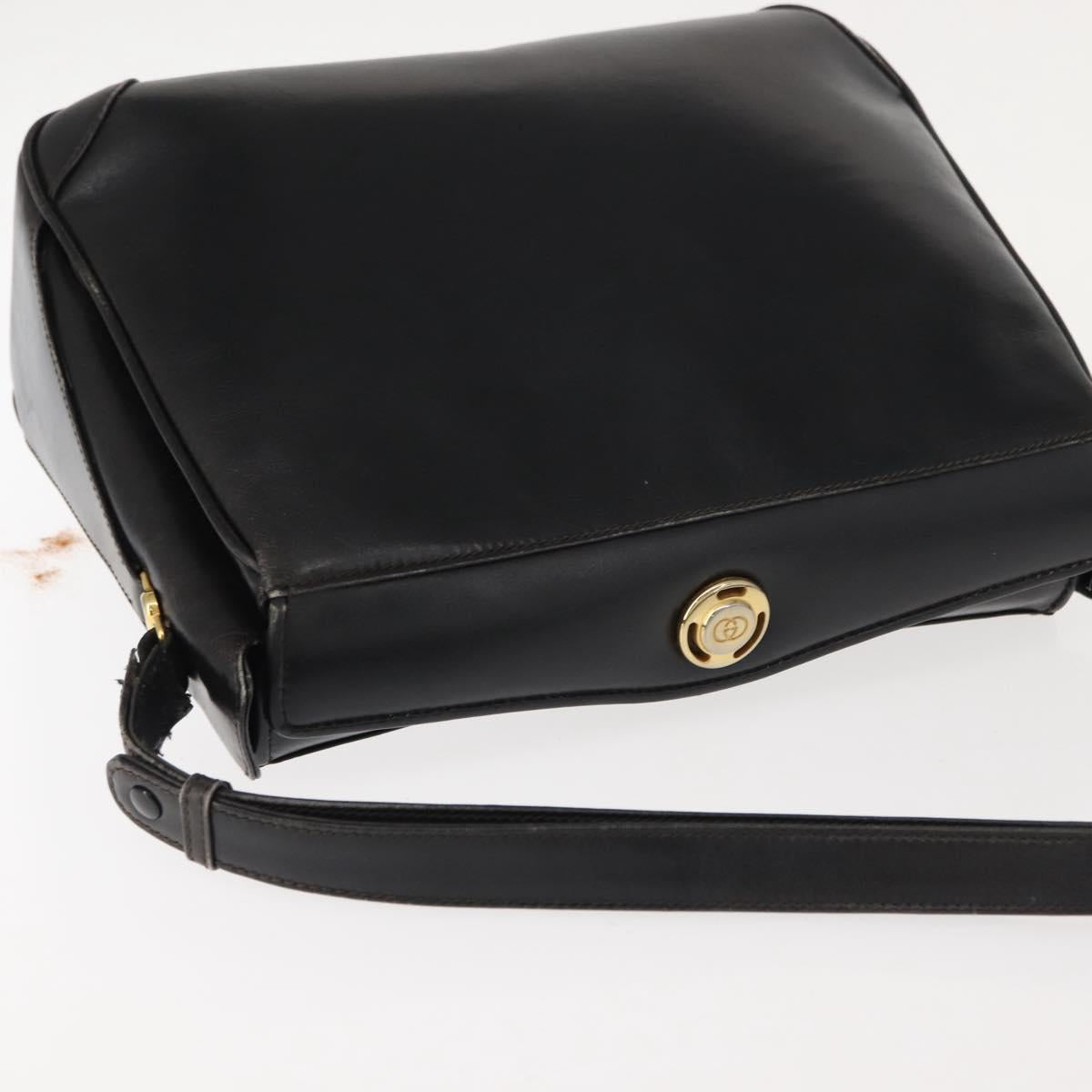 GUCCI Shoulder Bag Leather Black Gold Auth 152055