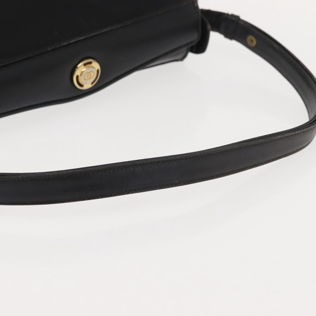 GUCCI Shoulder Bag Leather Black Gold Auth 152055