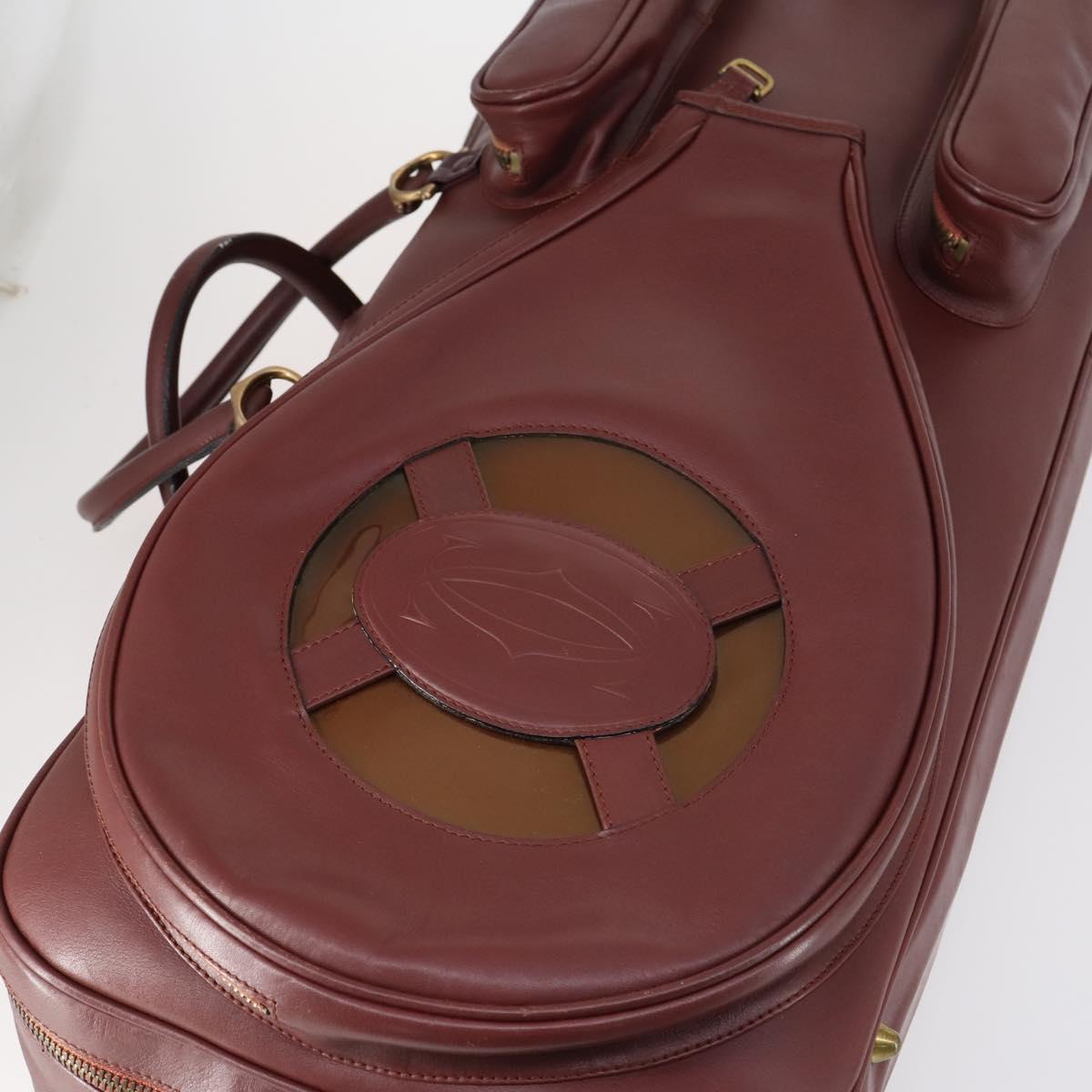 CARTIER Must Line Tennis Bag Leather Bordeaux Gold Auth 152057
