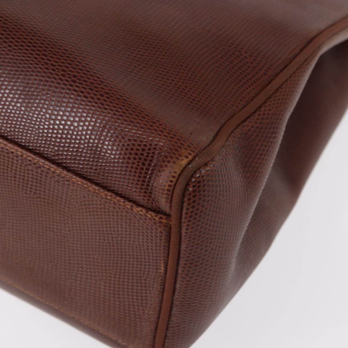 Salvatore Ferragamo Tote Bag Leather Embossed Brown Gold Auth 152061