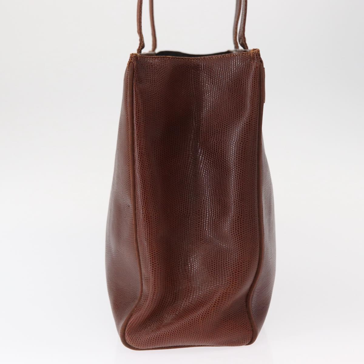 Salvatore Ferragamo Tote Bag Leather Embossed Brown Gold Auth 152061