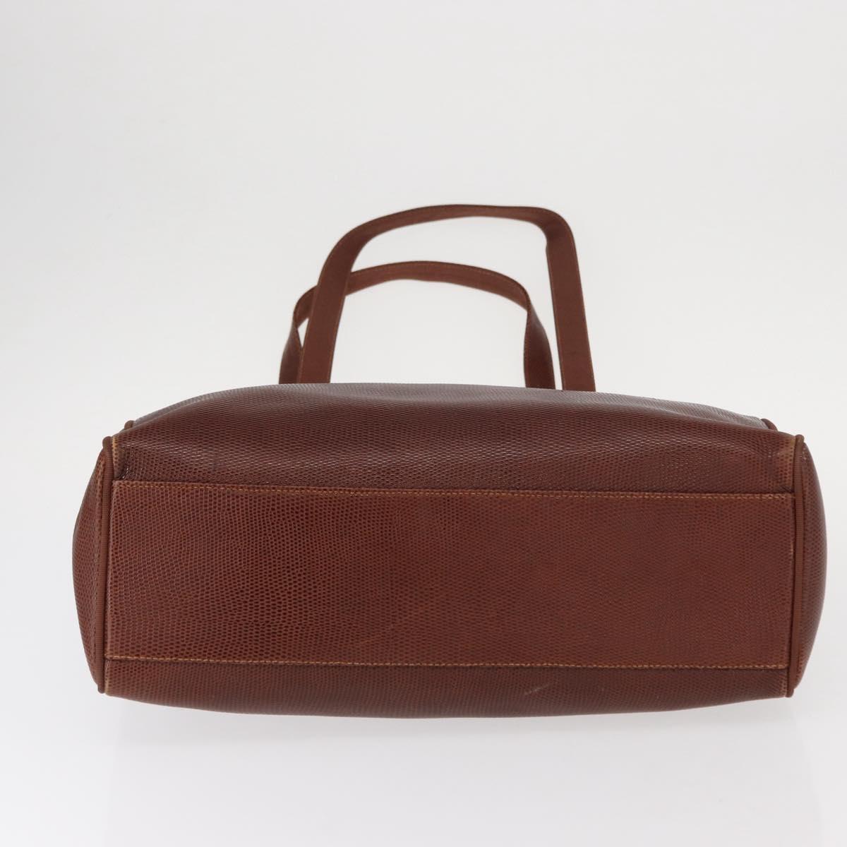 Salvatore Ferragamo Tote Bag Leather Embossed Brown Gold Auth 152061