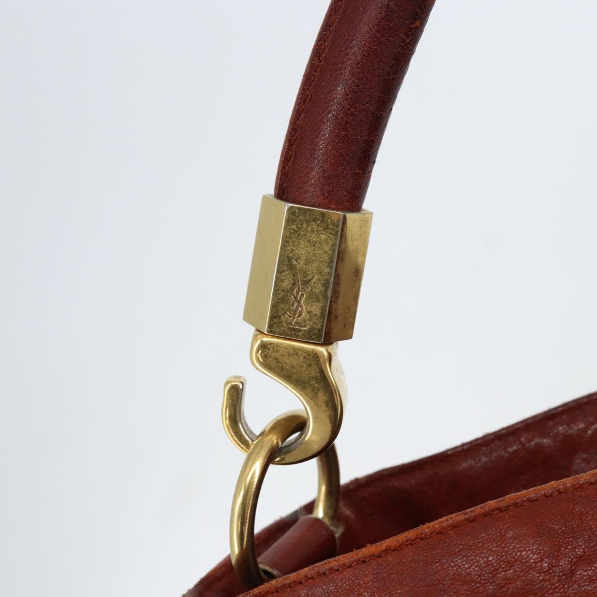 SAINT LAURENT Hand Bag Leather Gold Red Auth 152066