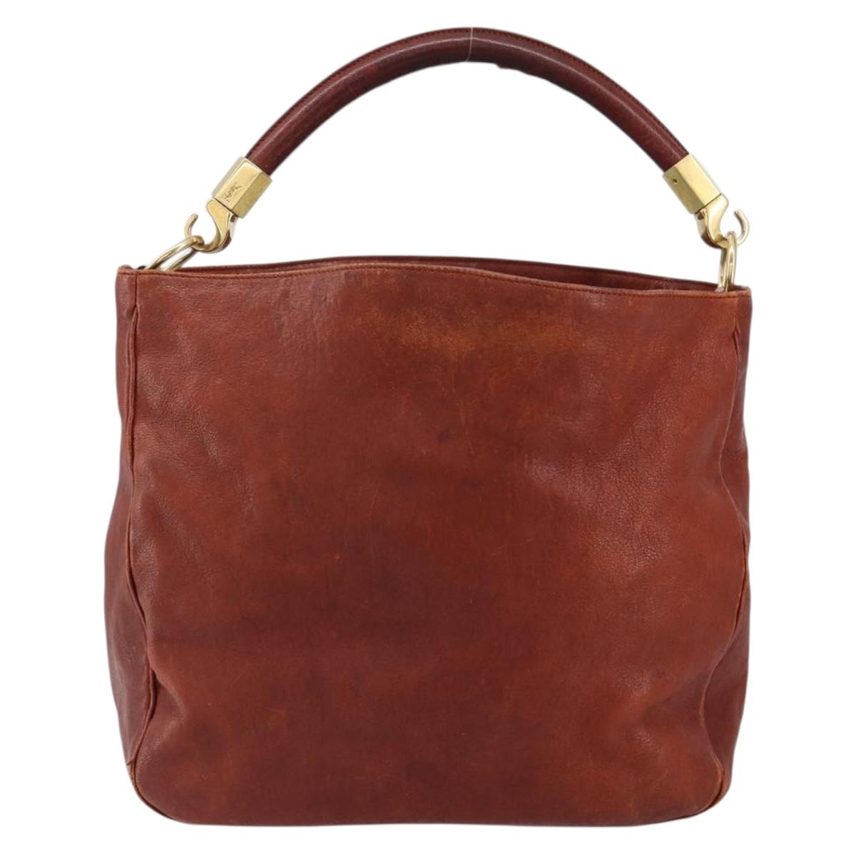 SAINT LAURENT Hand Bag Leather Gold Red Auth 152066