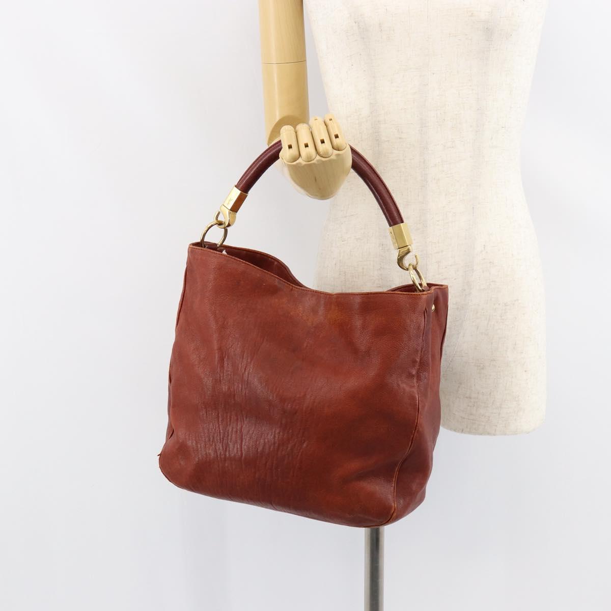 SAINT LAURENT Hand Bag Leather Gold Red Auth 152066