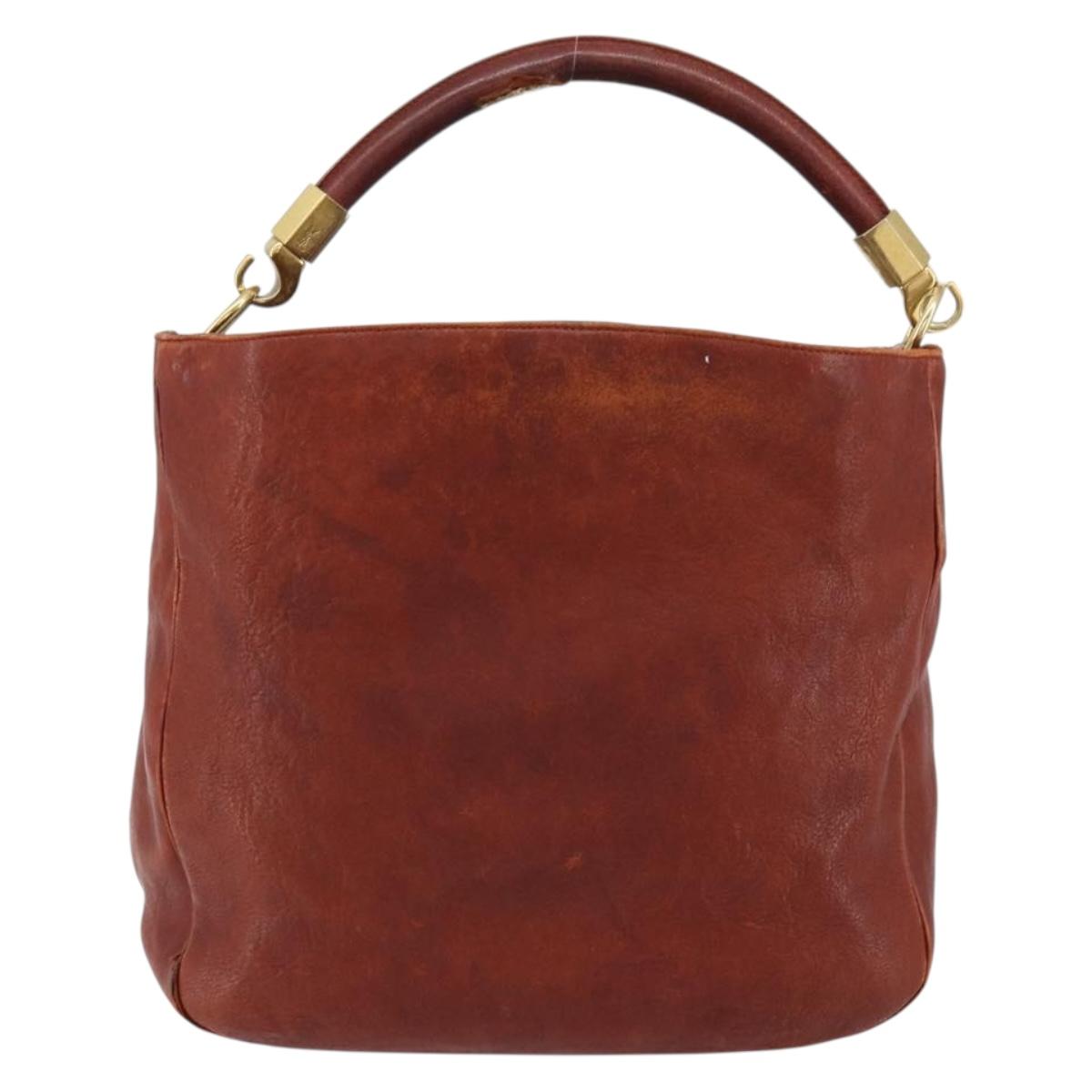 SAINT LAURENT Hand Bag Leather Gold Red Auth 152066