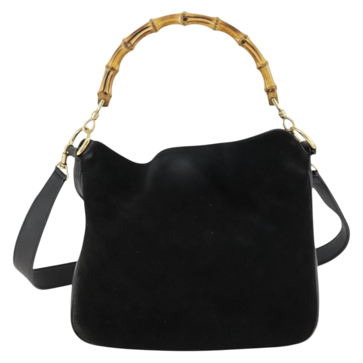 GUCCI Bamboo Shoulder Bag Suede 2way Black Gold 001 2058 1638 0 Auth 152069