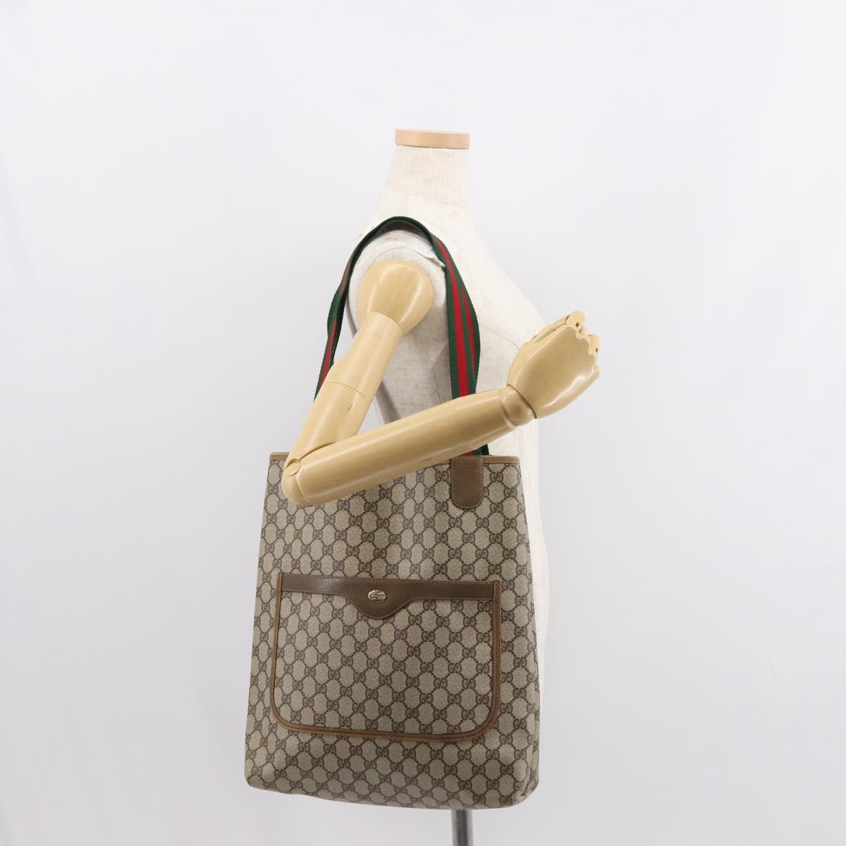 GUCCI GG Supreme Web Sherry Line Tote Bag PVC Beige Red 39 02 003 Auth 152070