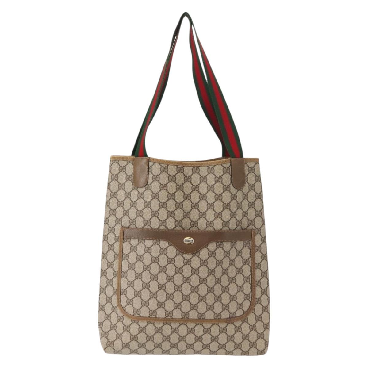 GUCCI GG Supreme Web Sherry Line Tote Bag PVC Beige Red 39 02 003 Auth 152070