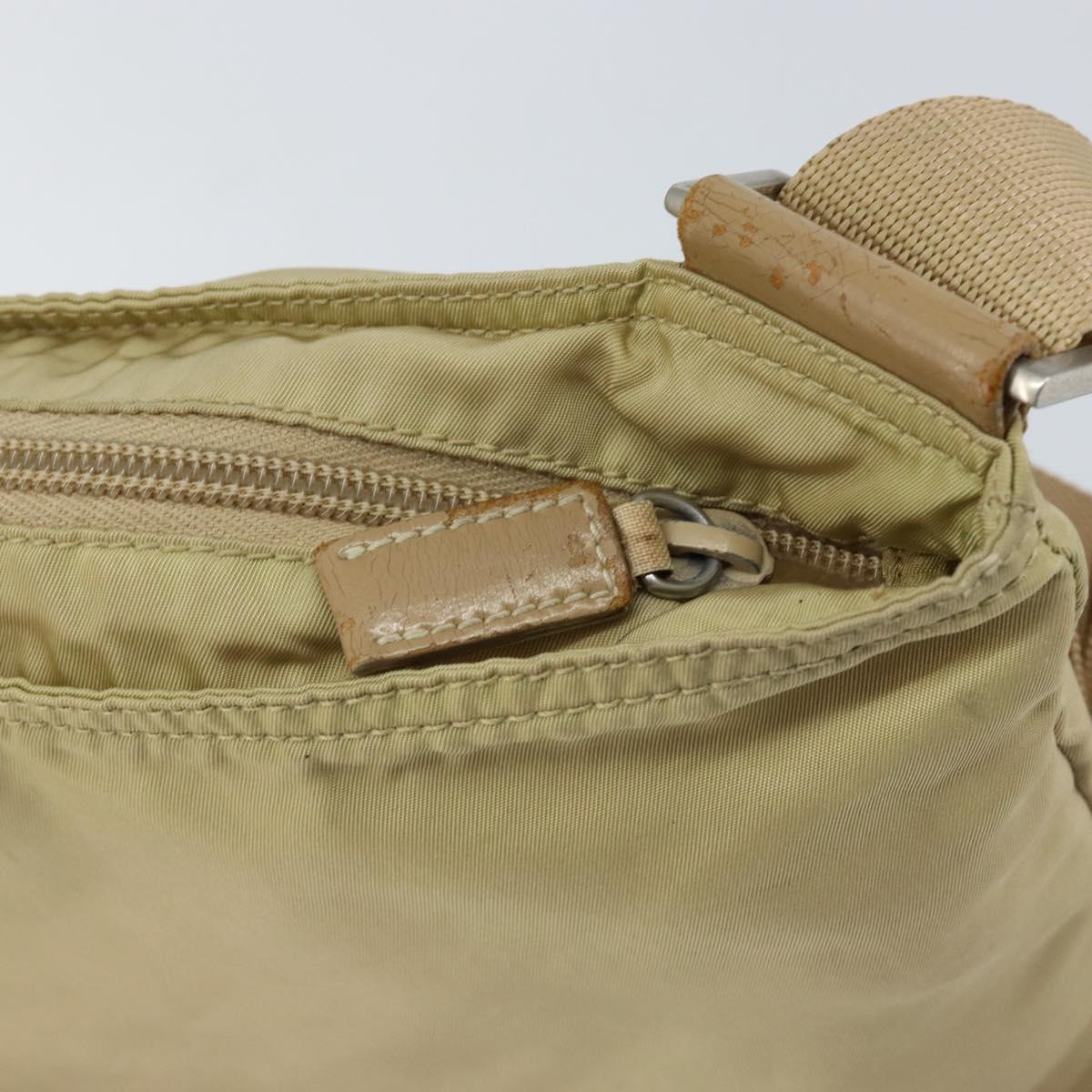 PRADA Shoulder Bag Nylon Beige Silver Auth 152076