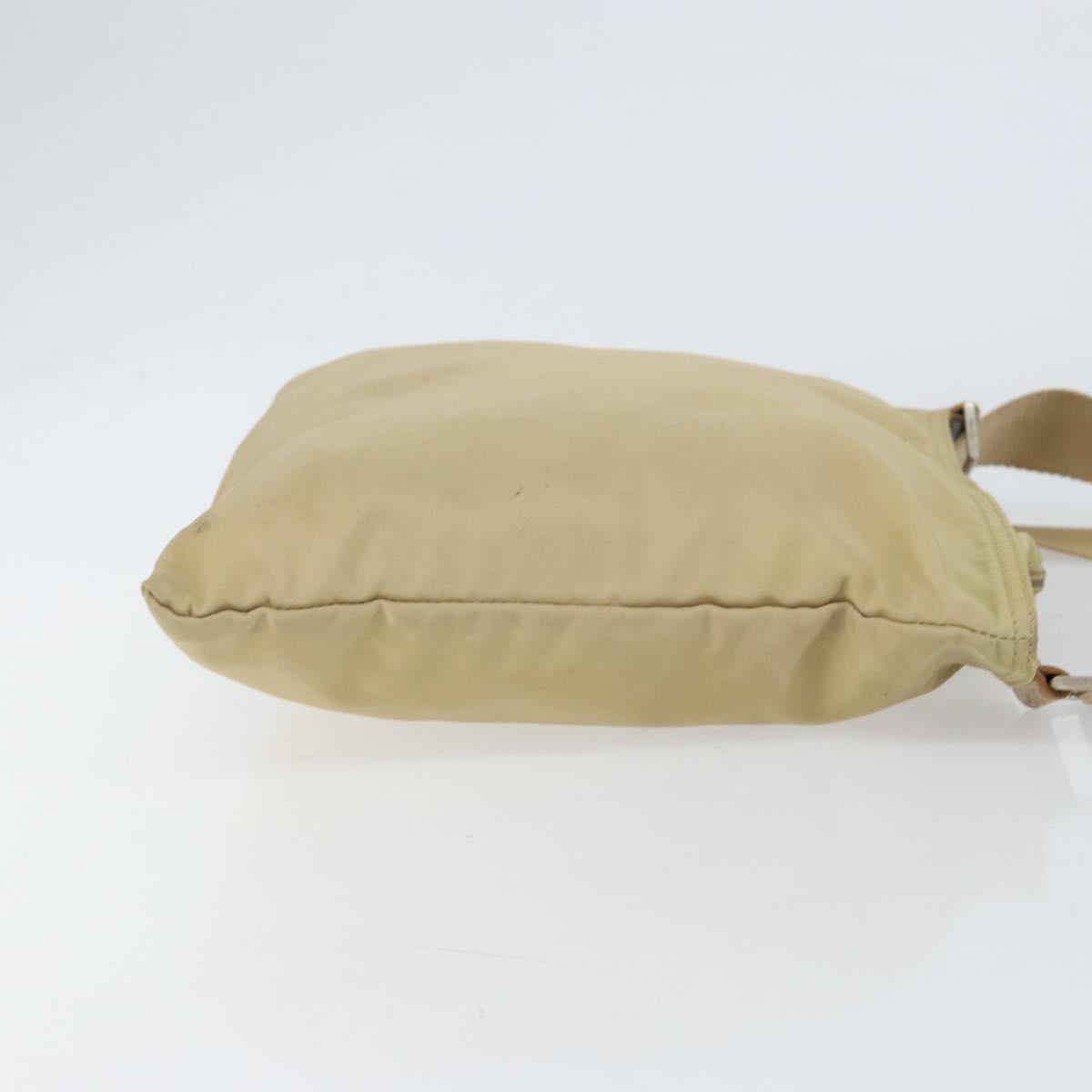 PRADA Shoulder Bag Nylon Beige Silver Auth 152076