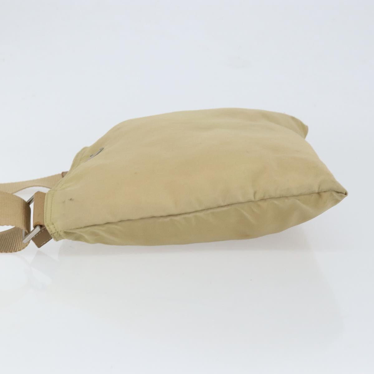 PRADA Shoulder Bag Nylon Beige Silver Auth 152076