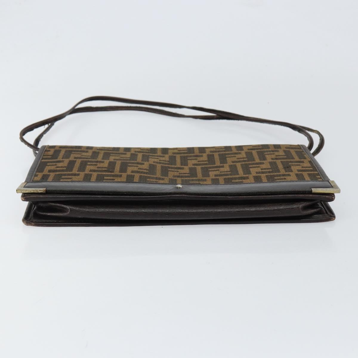 FENDI Zucca Canvas Shoulder Bag Black Brown Auth 152077