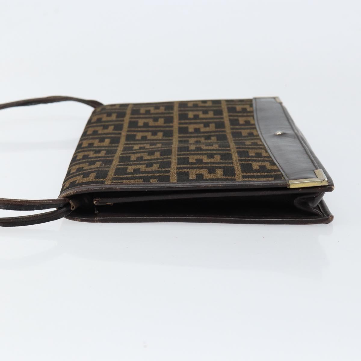 FENDI Zucca Canvas Shoulder Bag Black Brown Auth 152077