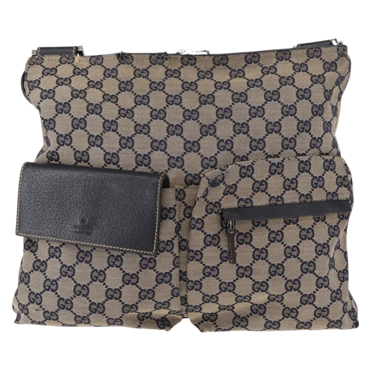 GUCCI GG Canvas Sherry Line Shoulder Bag Navy Red 169937 Auth 152079