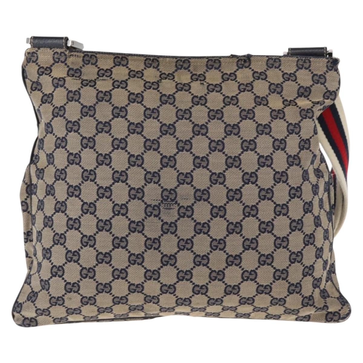 GUCCI GG Canvas Sherry Line Shoulder Bag Navy Red 169937 Auth 152079