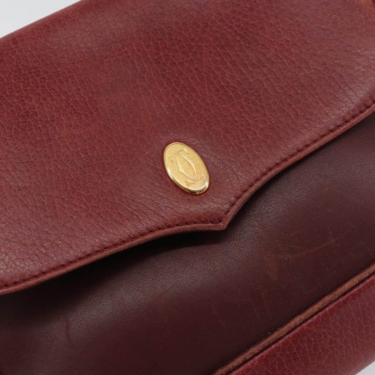 CARTIER Shoulder Bag Leather Red Gold Auth 152080