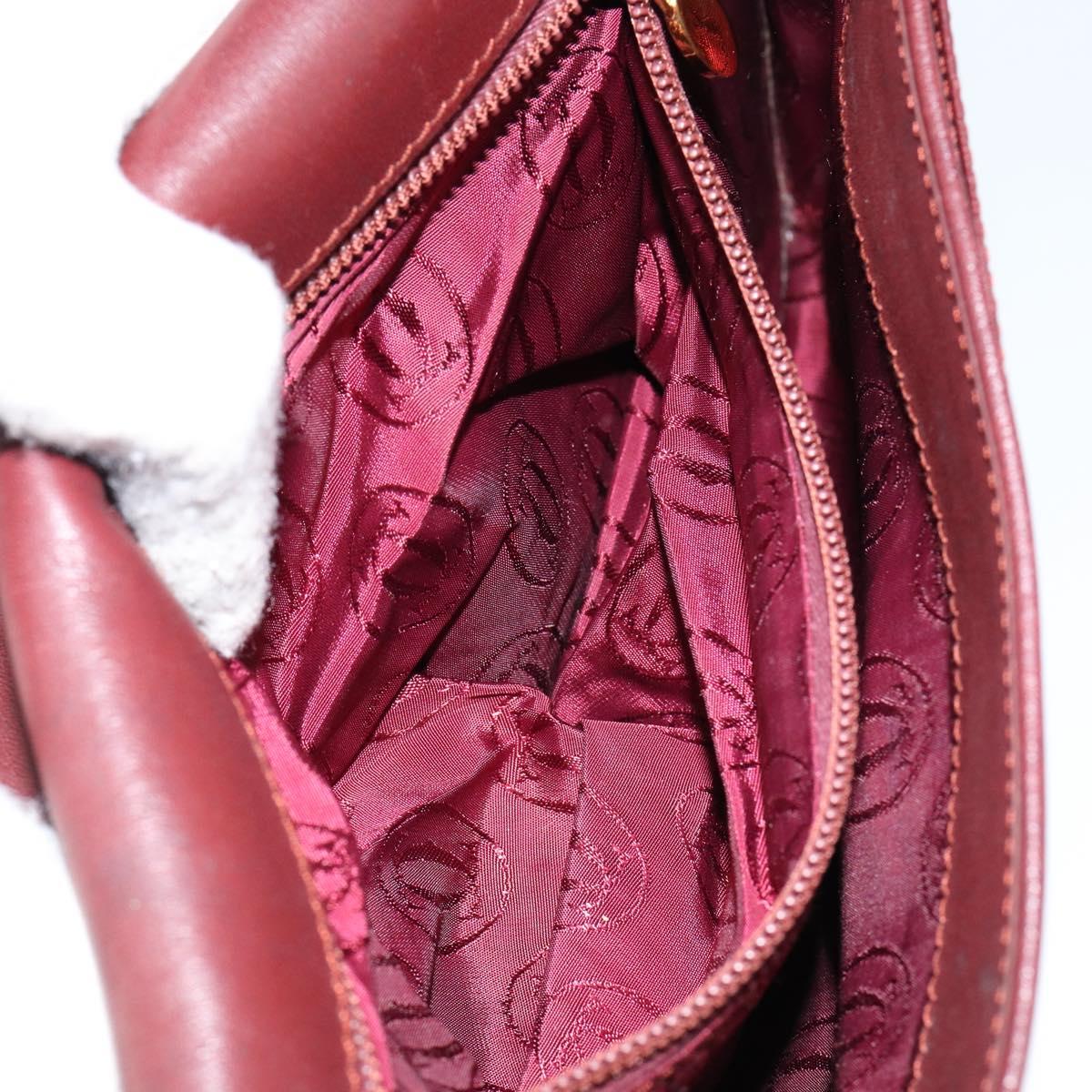 CARTIER Shoulder Bag Leather Red Gold Auth 152080