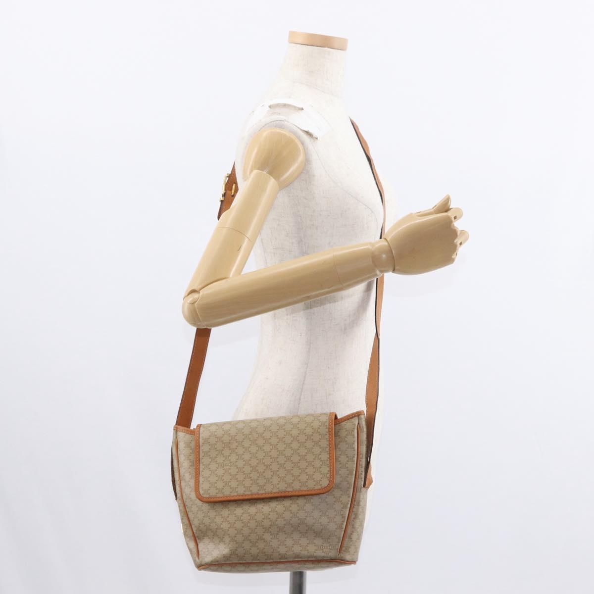 CELINE Macadam Canvas Shoulder Bag PVC Beige Gold Auth 152081