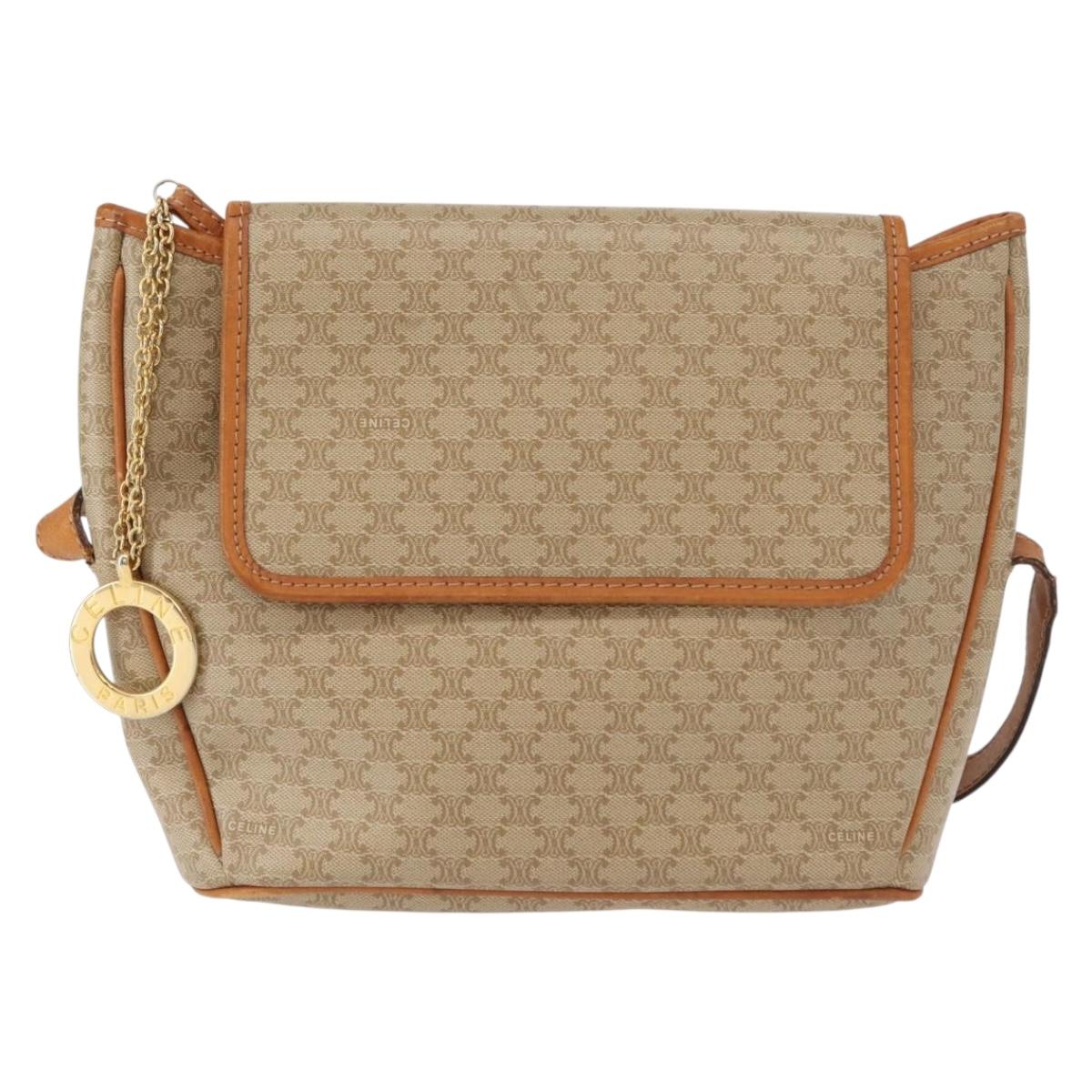 CELINE Macadam Canvas Shoulder Bag PVC Beige Gold Auth 152081