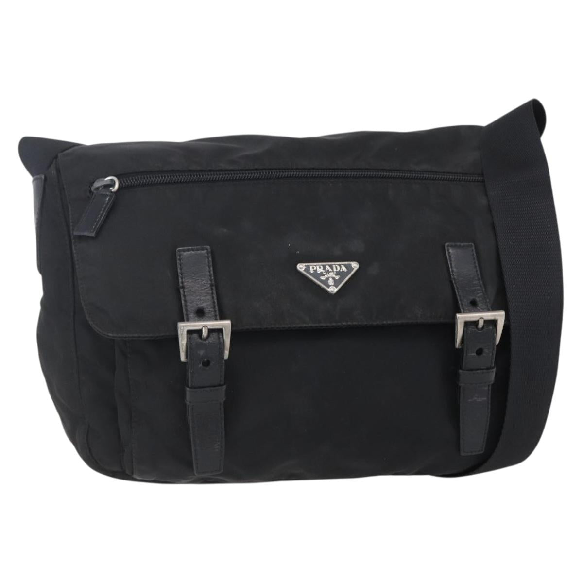PRADA Shoulder Bag Nylon Black Silver Auth 152083
