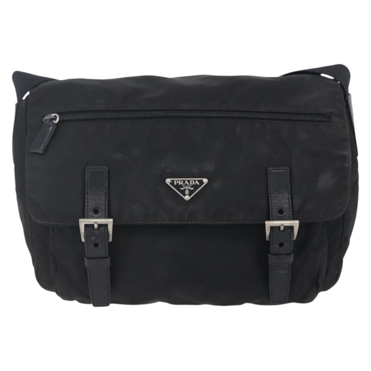 PRADA Shoulder Bag Nylon Black Silver Auth 152083