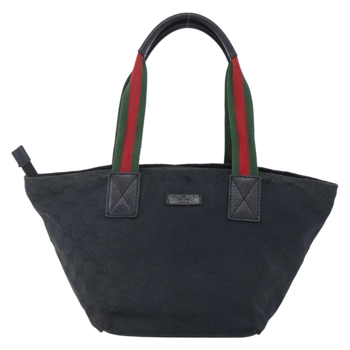 GUCCI GG Canvas Web Sherry Line Hand Bag Black Red Green 131228 Auth 152084