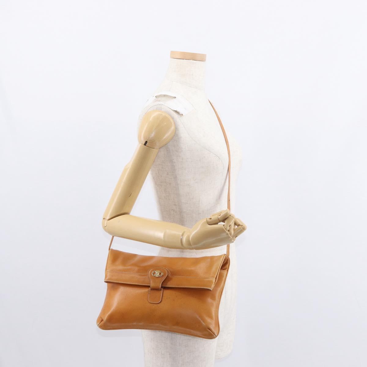 CELINE Shoulder Bag Leather Brown Gold Auth 152085