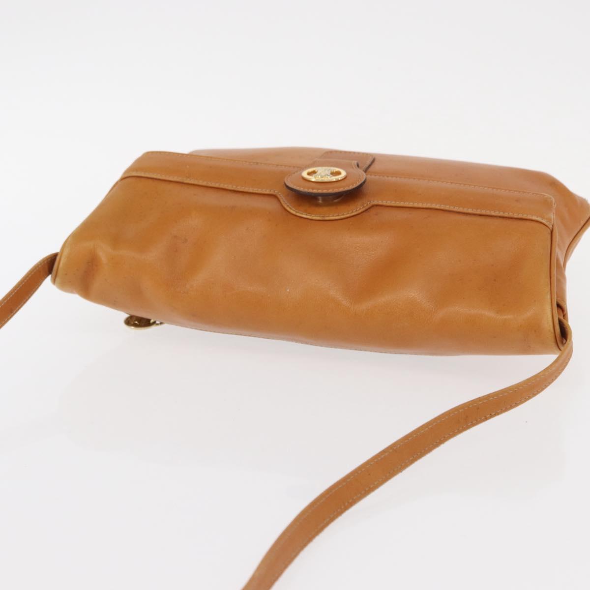 CELINE Shoulder Bag Leather Brown Gold Auth 152085