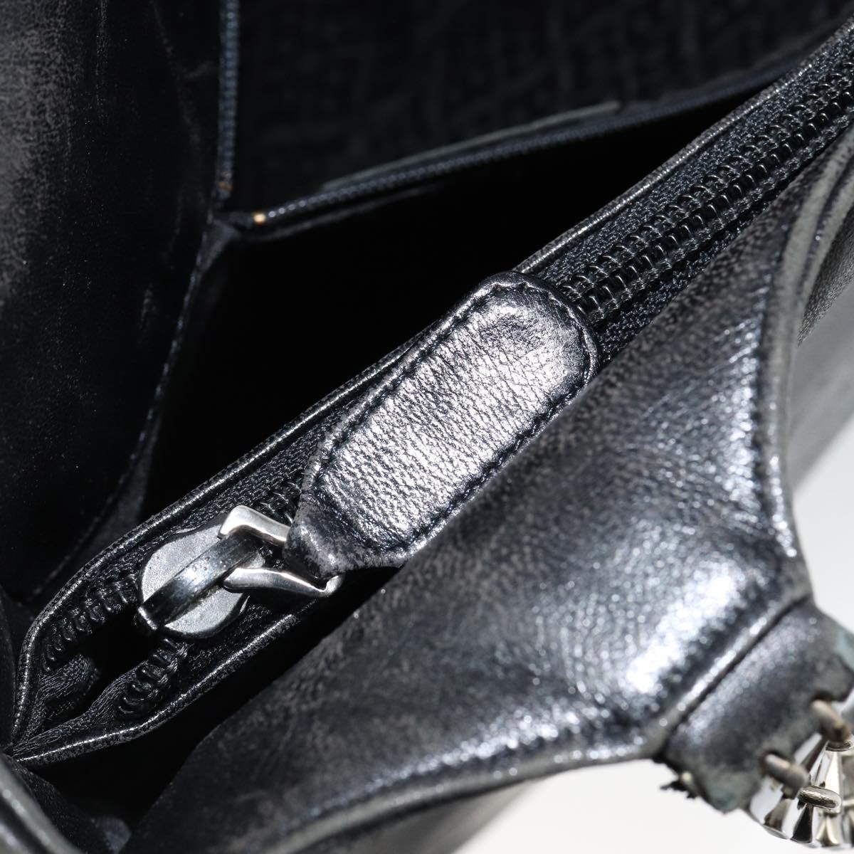 BALLY Hand Bag Leather Black Silver Auth 152095