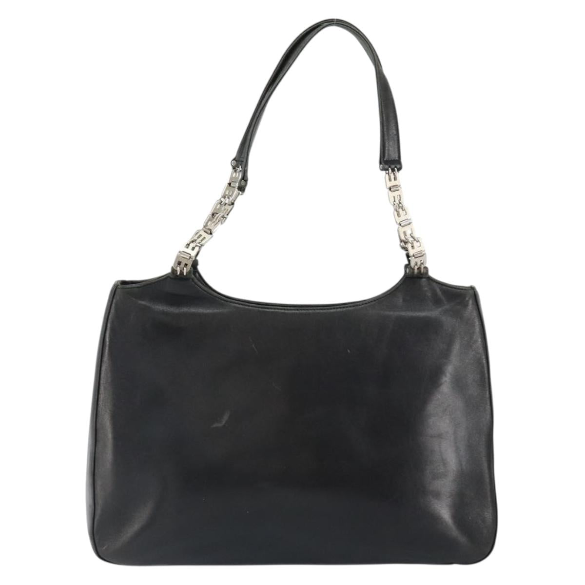 BALLY Hand Bag Leather Black Silver Auth 152095
