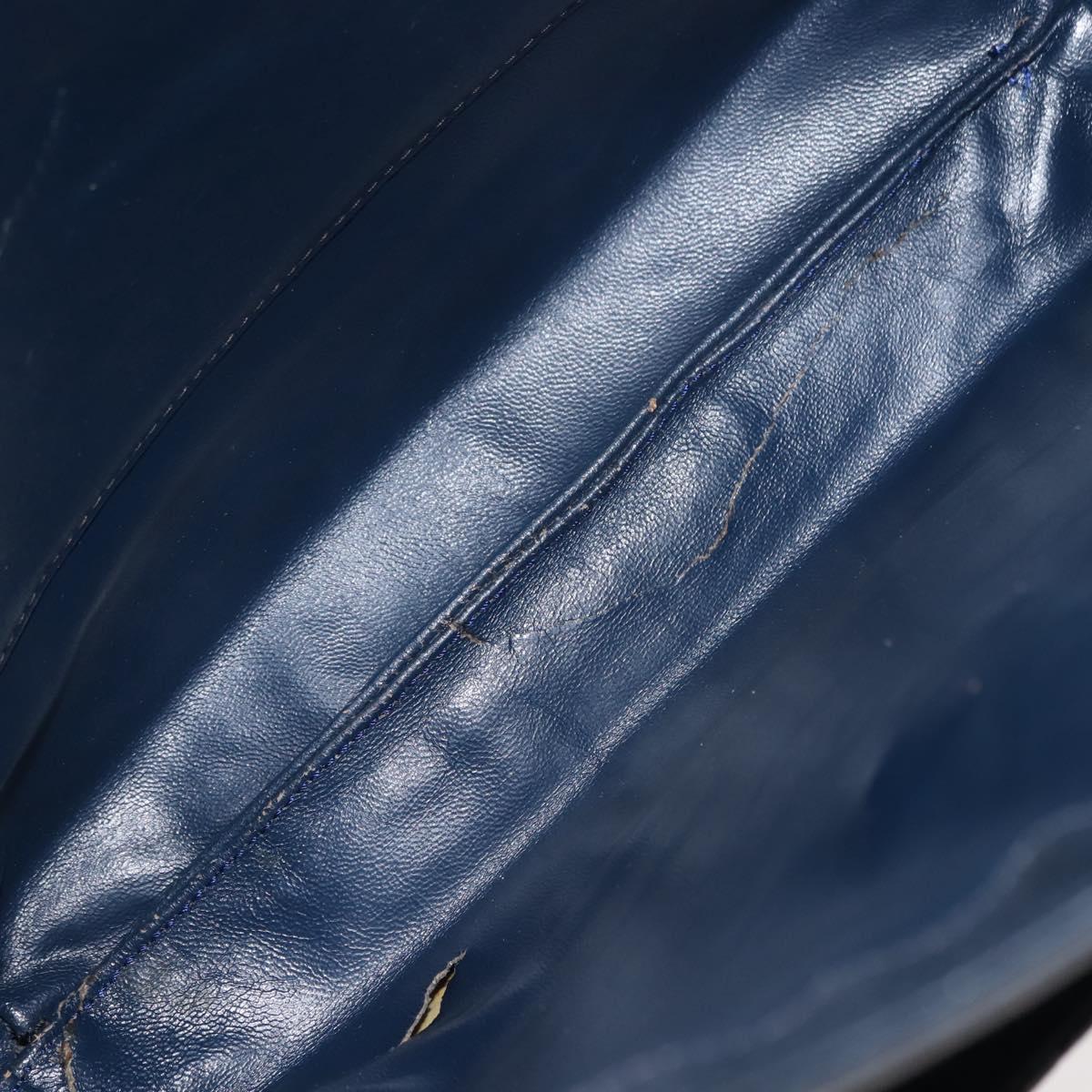 GUCCI Shoulder Bag Leather Navy Gold Auth 152101