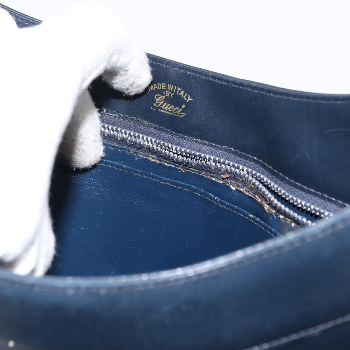 GUCCI Shoulder Bag Leather Navy Gold Auth 152101