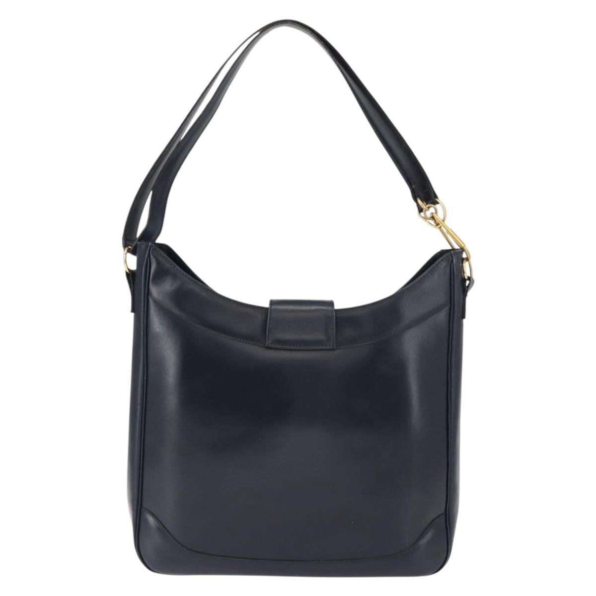 GUCCI Shoulder Bag Leather Navy Gold Auth 152101