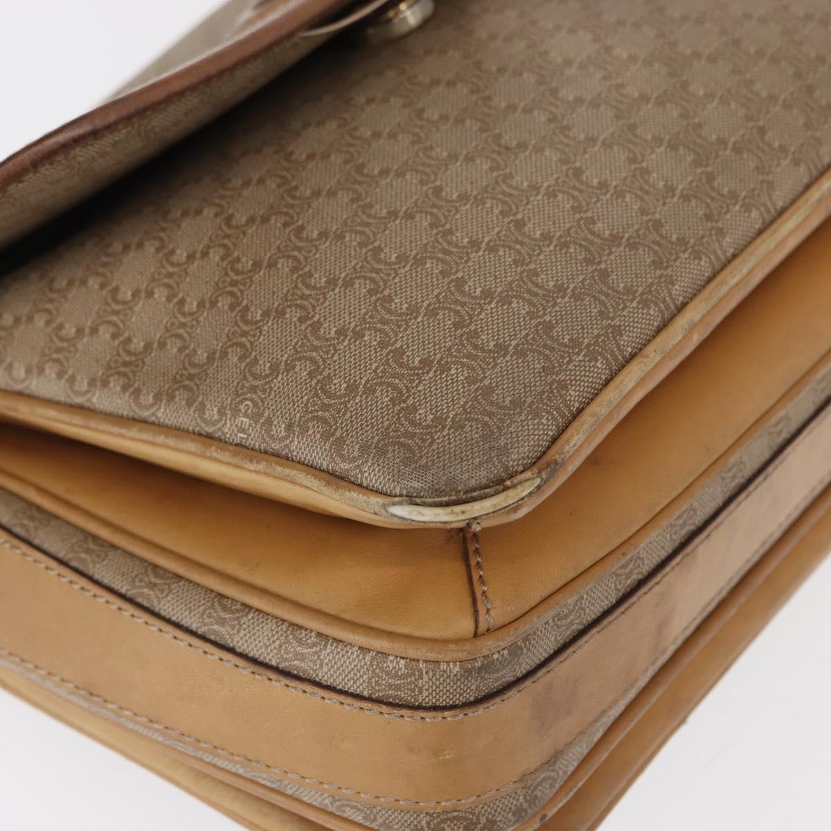 CELINE Macadam Canvas Shoulder Bag PVC Beige Gold Auth 152108