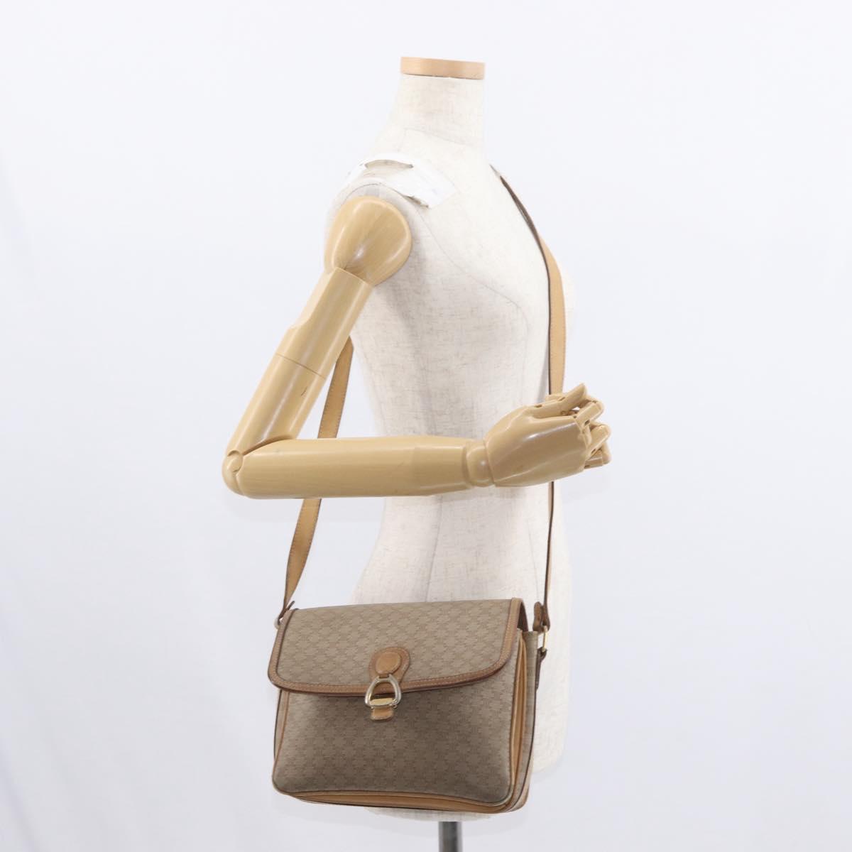 CELINE Macadam Canvas Shoulder Bag PVC Beige Gold Auth 152108