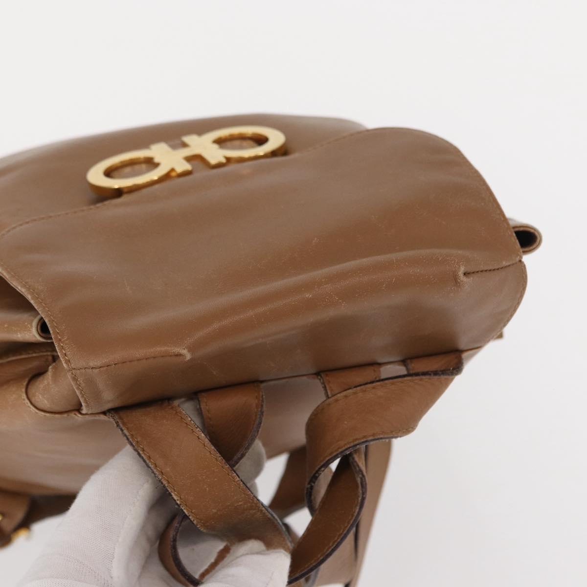 Salvatore Ferragamo Backpack Leather Beige Gold Auth 152109