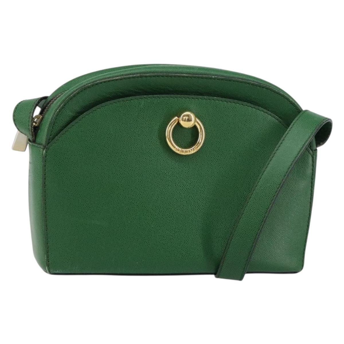 CELINE Shoulder Bag Leather Green Gold Auth 152110