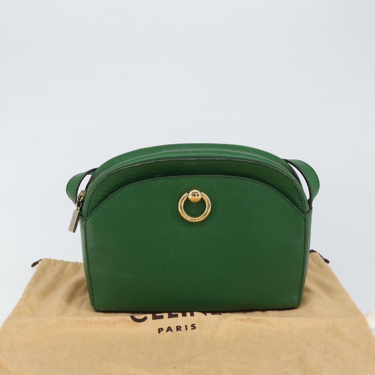 CELINE Shoulder Bag Leather Green Gold Auth 152110