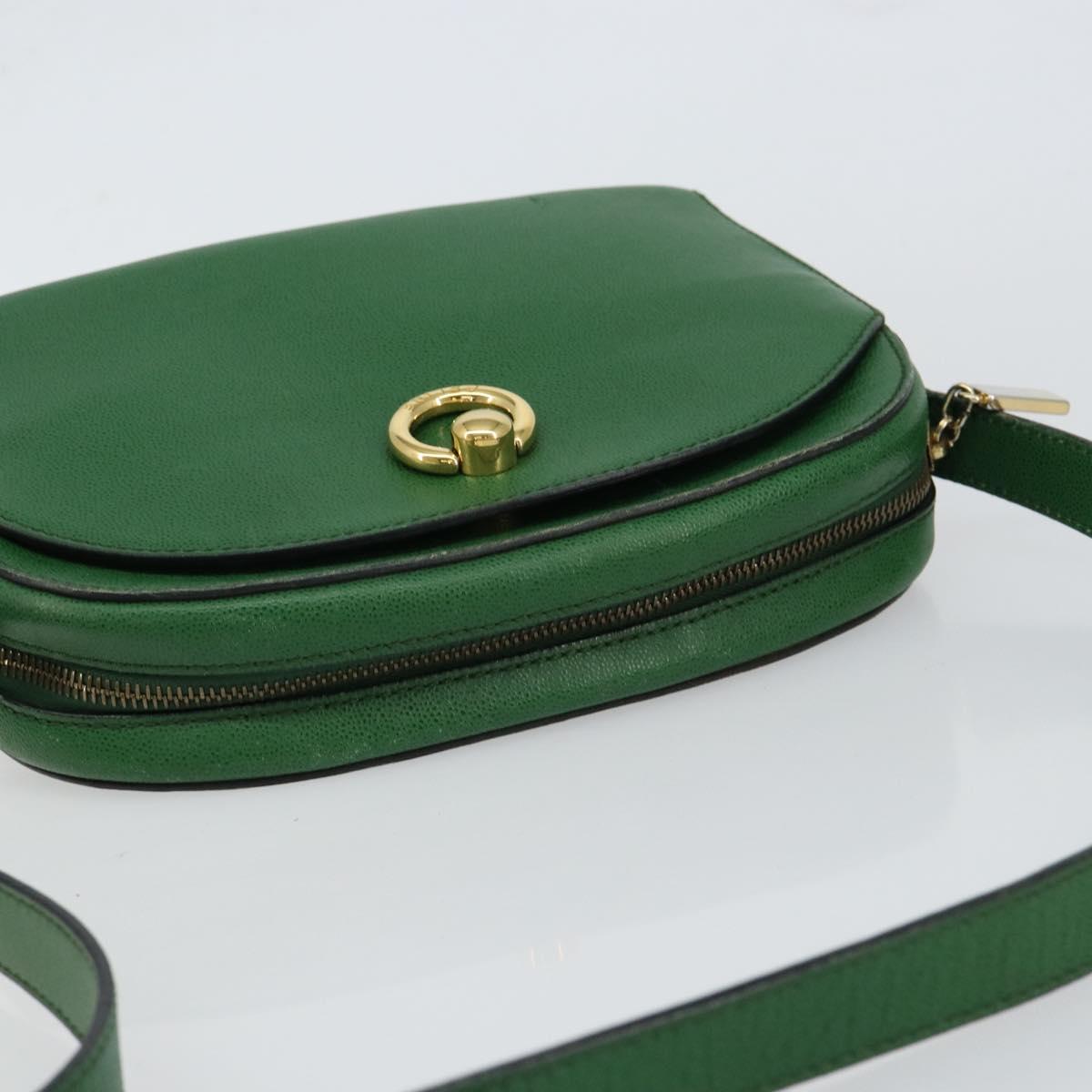 CELINE Shoulder Bag Leather Green Gold Auth 152110