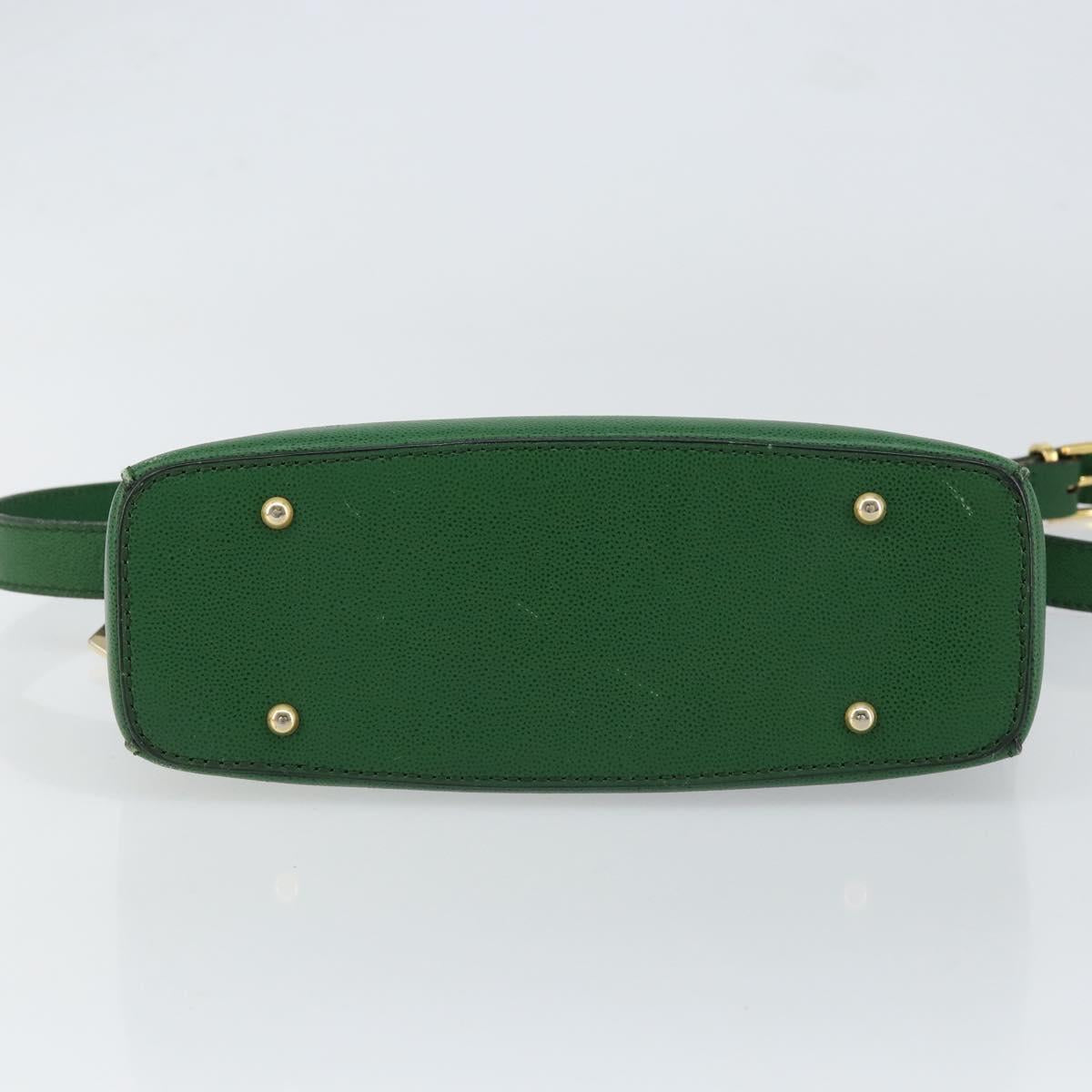 CELINE Shoulder Bag Leather Green Gold Auth 152110